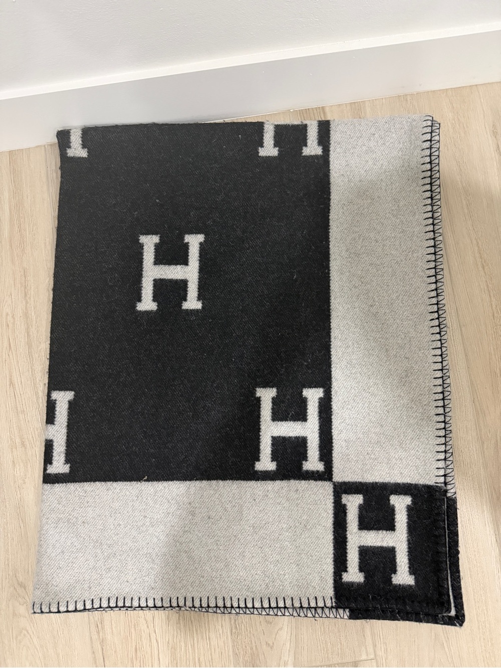 Black & White H Monogram Blanket